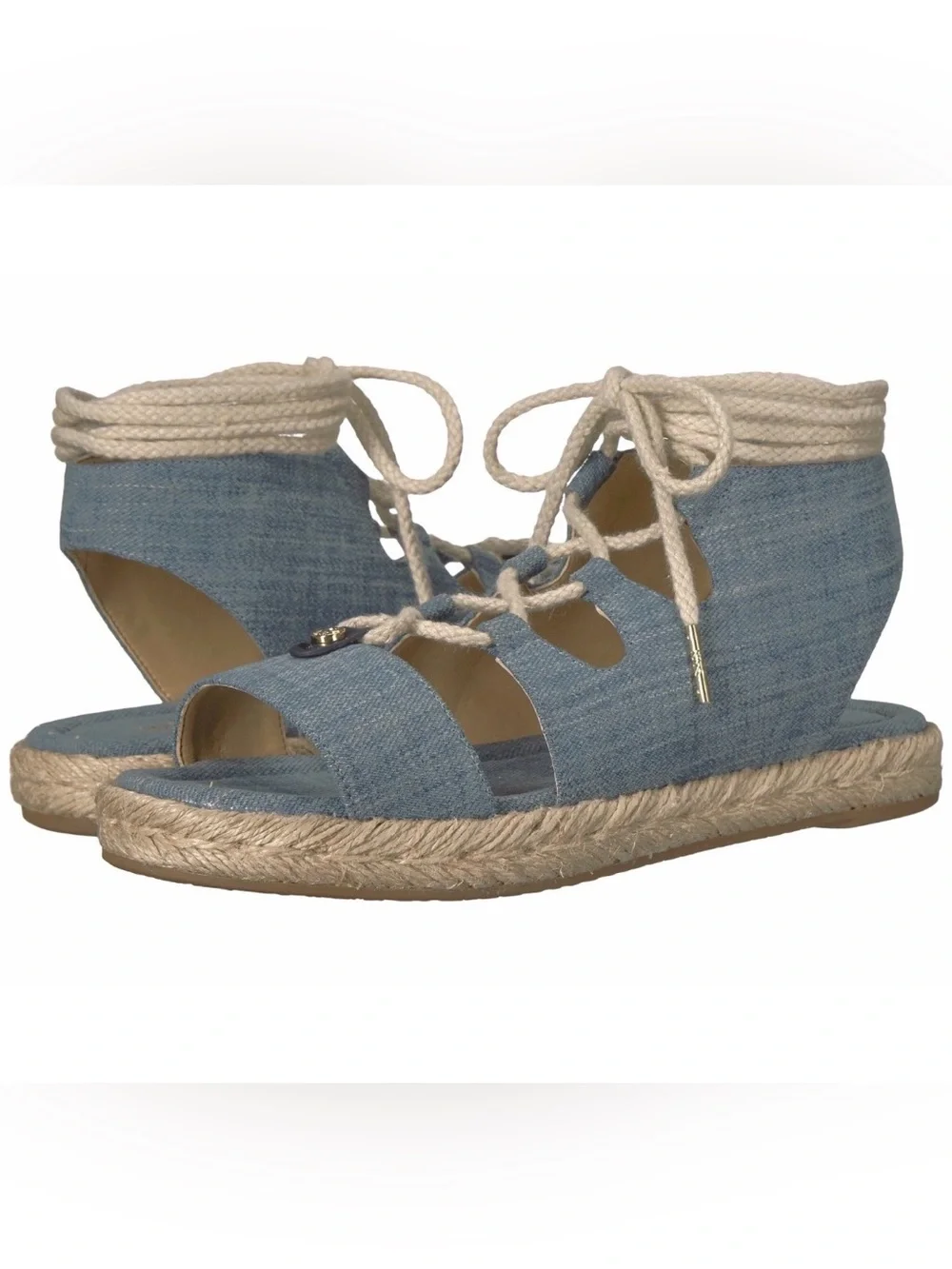 10M MICHAEL KORS MCKENNA DENIM WOMEN'S ESPADRILLE SANDAL FLAT OPEN TOE SHOES